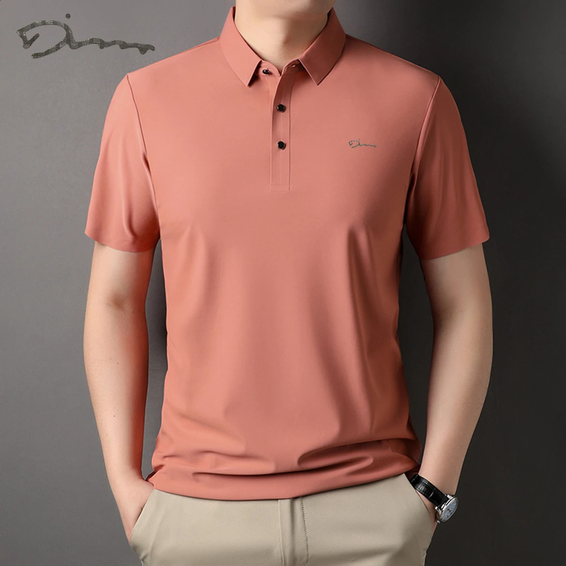 Ice silk trackless T-shirt mens lightweight business solid color half sleeved top smooth and breathable trackless high-quality POLO shirt 250422