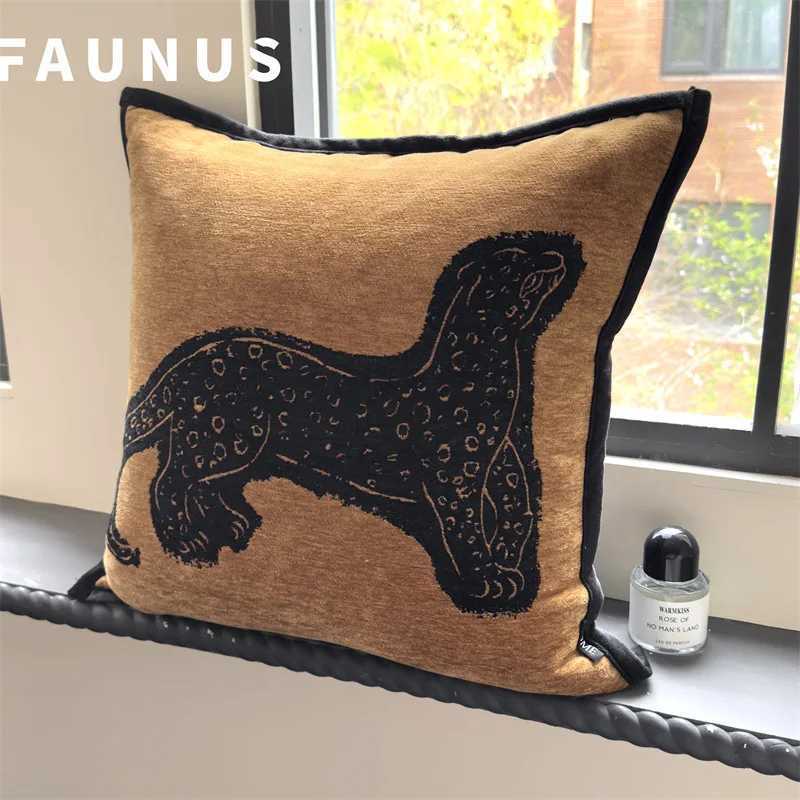 2025 new medieval light luxury high-end sofa throw pillow new Chinese leopard brown pillow bedside cushion backrest G251124