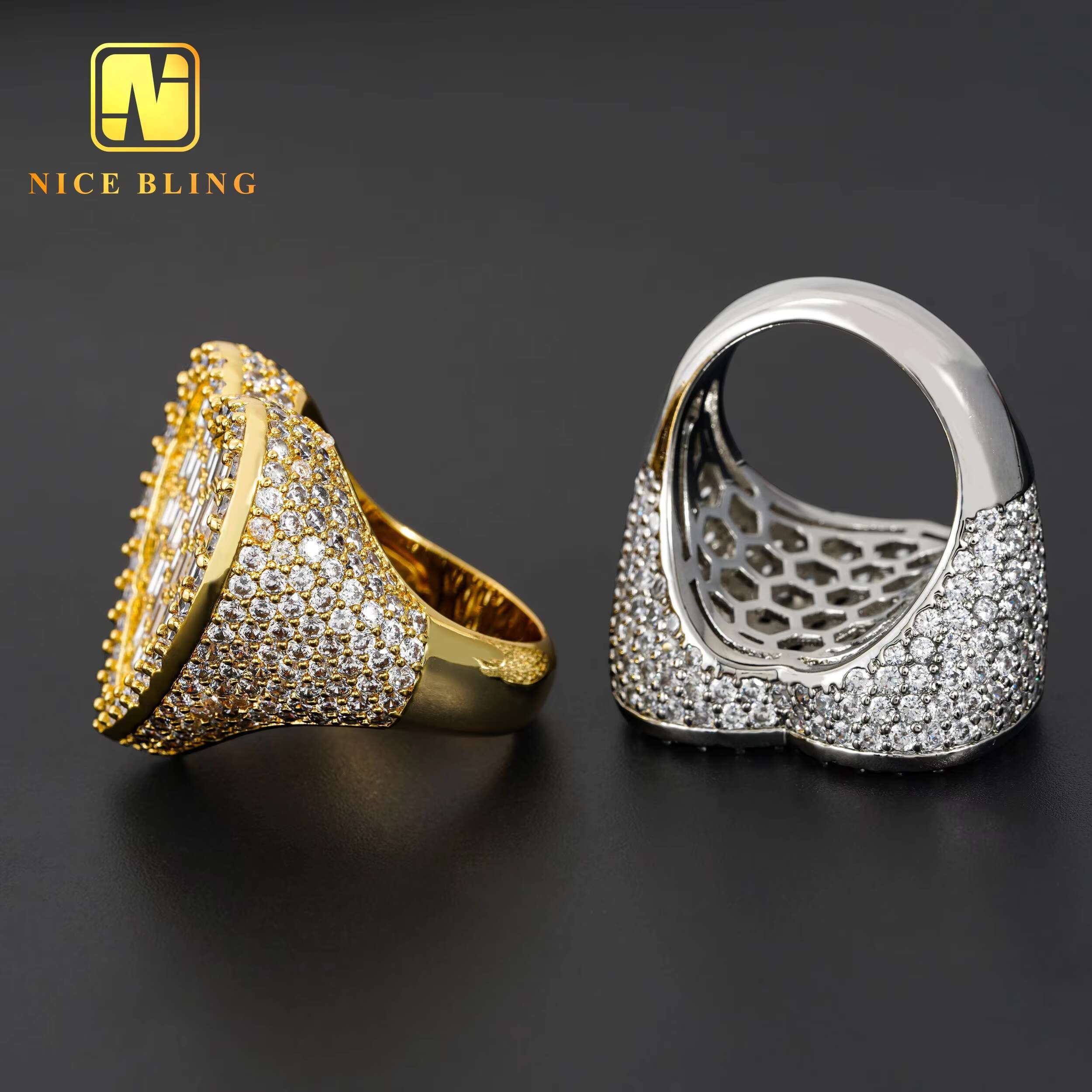Half Iced Out Hip Hop Rings 18k Gold Plated Men Women Fashion Brass Jewelry Heart Shape baguette Cz Diamond Rings