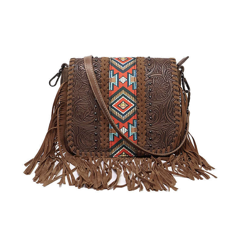 Bohemian ethnic chic Su crossbody shoulder PU leather phone women's bag