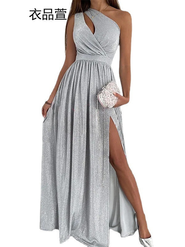 2022 summer sleeveless off the shoulder hollow out neck slit long dress for women