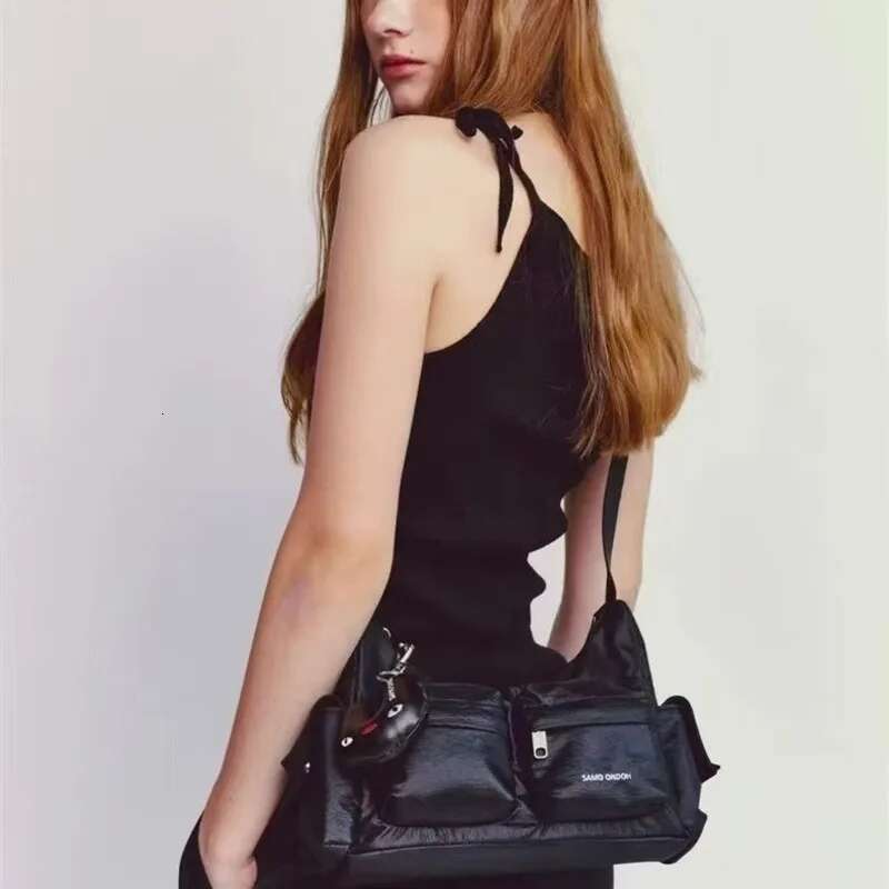 Double Pockets Korean Designer Handbags PU Leather Fashion Shoulder Two Sized Underarm Purses Chic Crossbody Bags For Women
