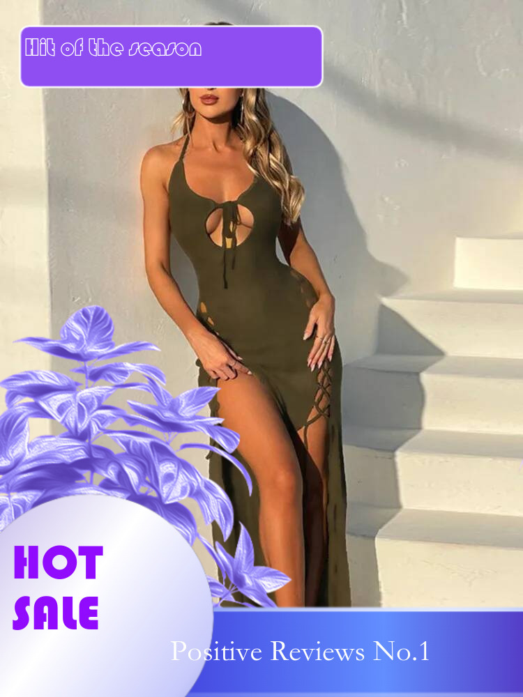 Dongdumaoyi Townlike Slim Bodycon Bandage Maxi Long Dress Women Halter Spring Summer Hollow Out Backless Sexy Party Dresses