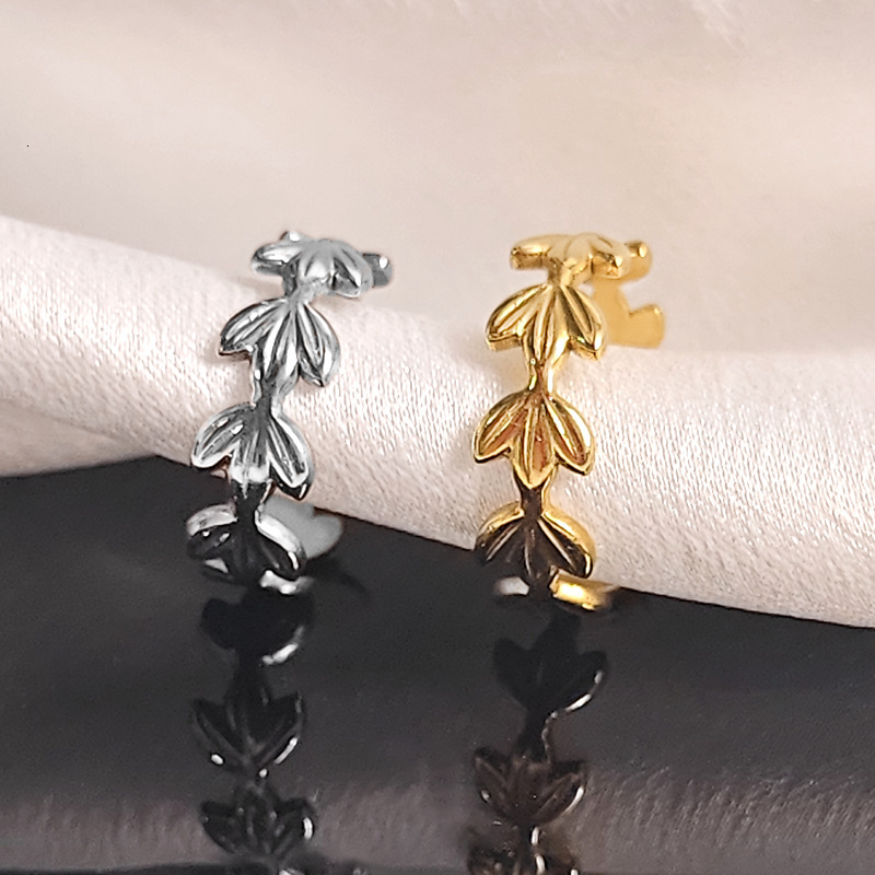 Top Source Titanium Steel Open Female Ins Cold Wind Leaf Korean Edition Ring Fashion Simple