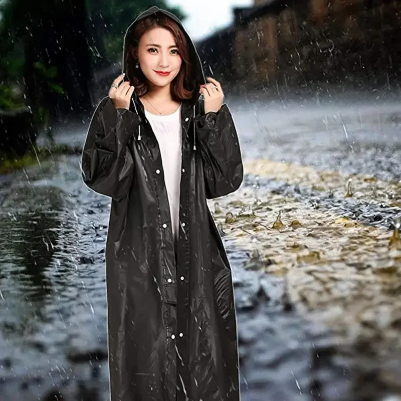 Long EVA Unisex Raincoat Thickened Waterproof Rain Coat Women Men Hooded Adult Black Camping Waterproof Rainwears Suit Hiking 250421
