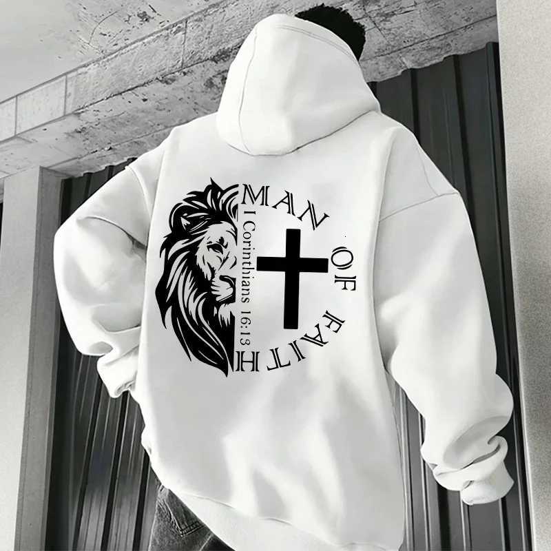 Jesus Christ Style Hoodies 2025 Fall Winter New Arrival Hooded Long Sleeve Sweatshirts Man Off Faith Lion Print Hoody Outerwear M251124