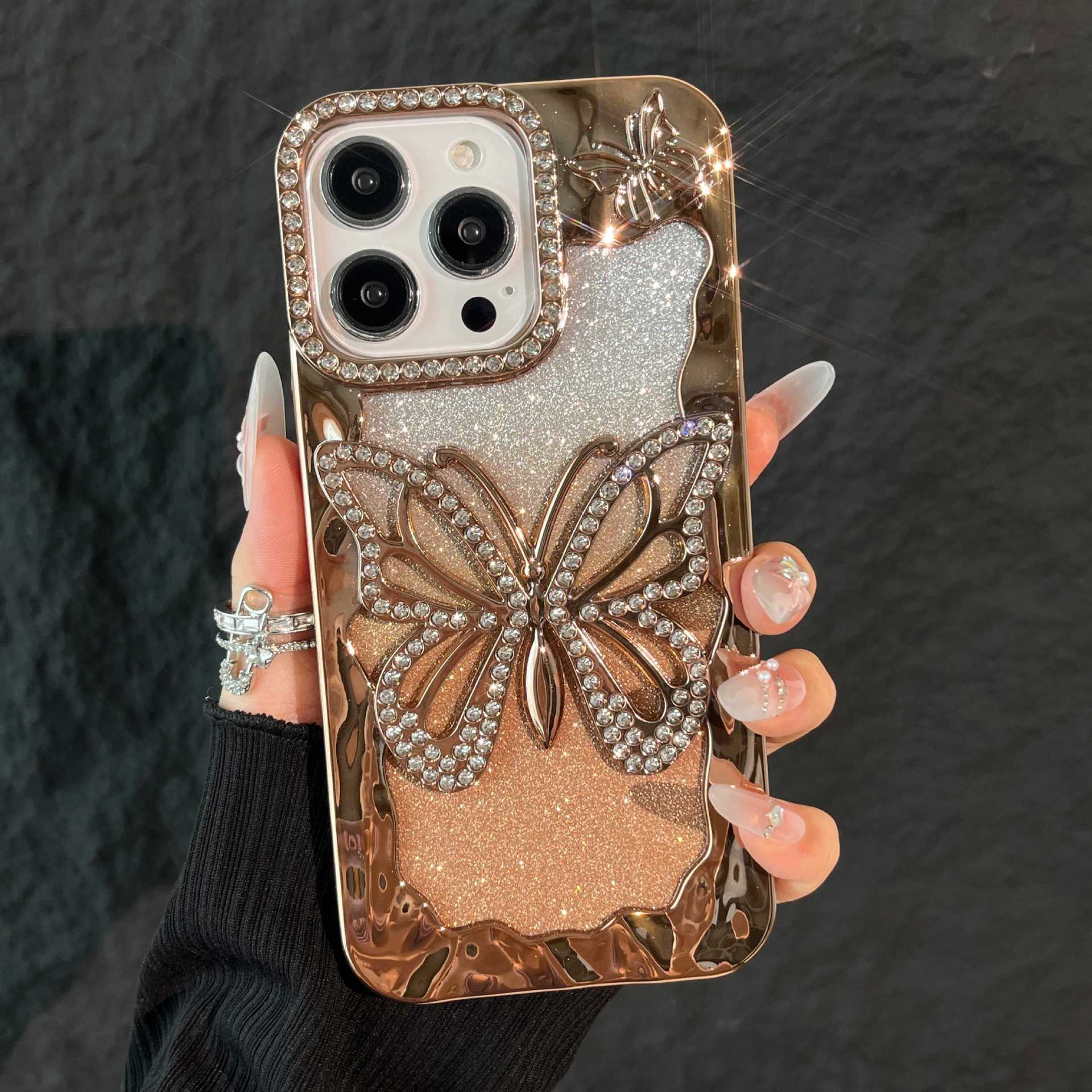 Gradient Glitter Hollow Large Butterfly Phone Case Compatible with iPhone 17 Pro Max New Soft Electroplated Case iPhone 16/15