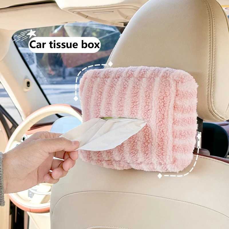 NEW Car tissue box cute car tissue box plush striped car hanging paper box multifunction DIY car hanging tissue boxM251124