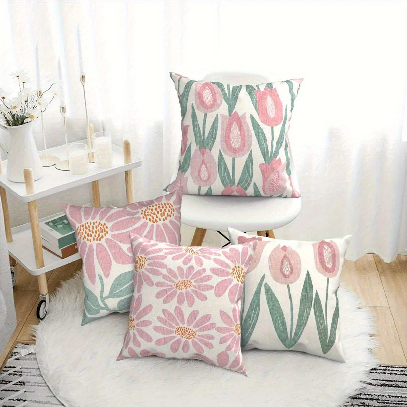 Pink floral pattern throw pillow cover with short plush print for living room decoration cushion cover pillow covers decorative G251124