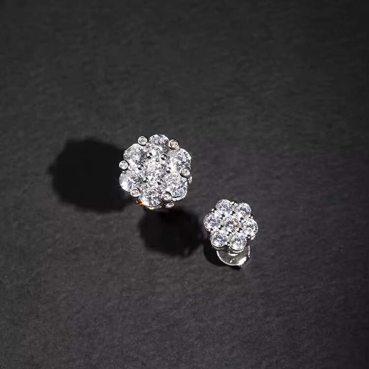 Yu Ying S925 Sterling Silver Cluster Flower Earrings 3mm Fashion Jewelry Iced Out Moissanite Stud Earring Wholesale