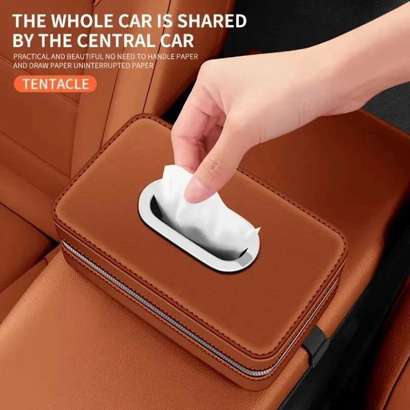 Car Leather Tissue Box With A Simple And High-End Feel Car Seat Back Armrest Box Multi-Functional Hanging Tissue Storage BoxM251124