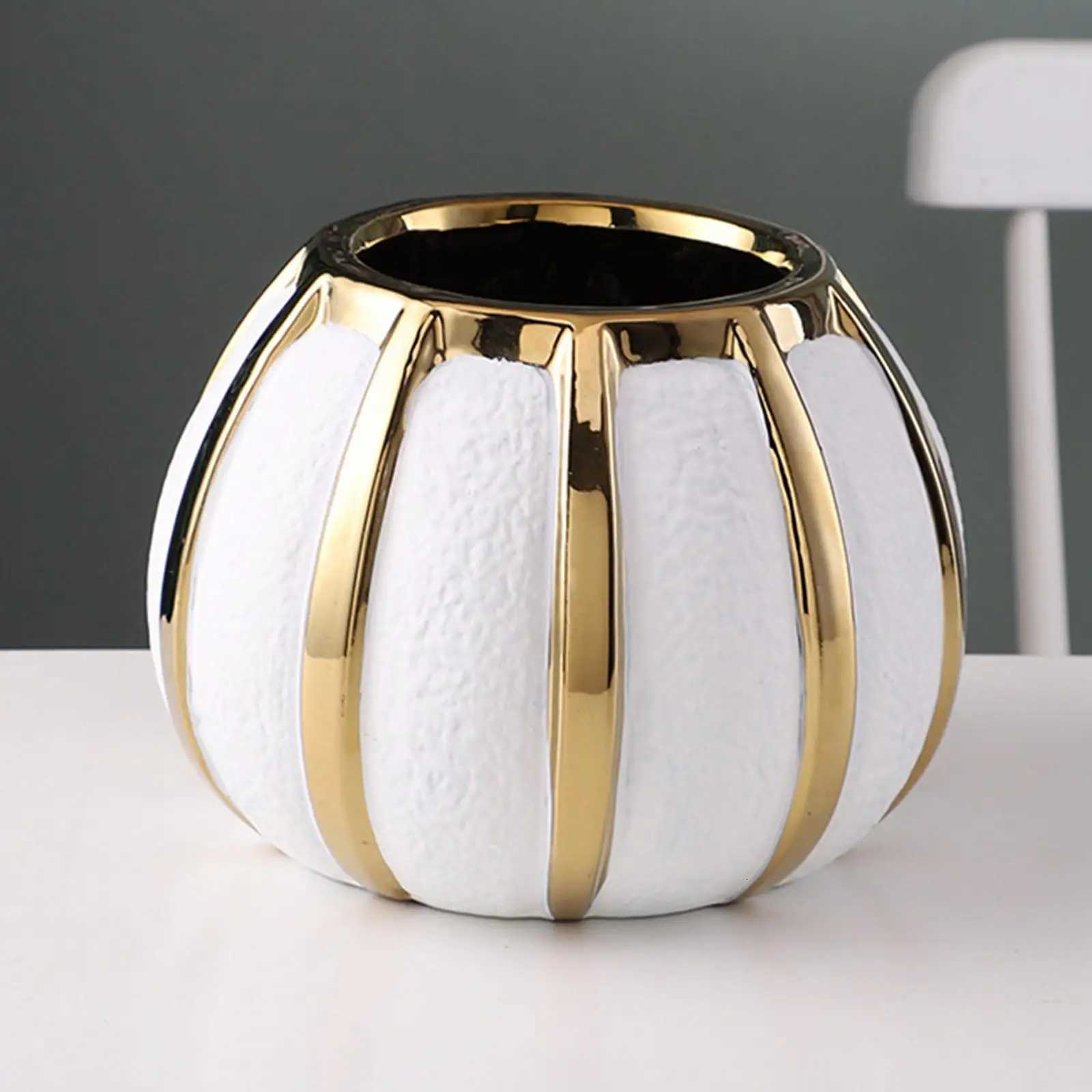 Light Luxury Vase Decoration Ceramic Vase White Gold Painted Ceramic Flower Pot Tabletop Vase For Wedding Dining Room C251124