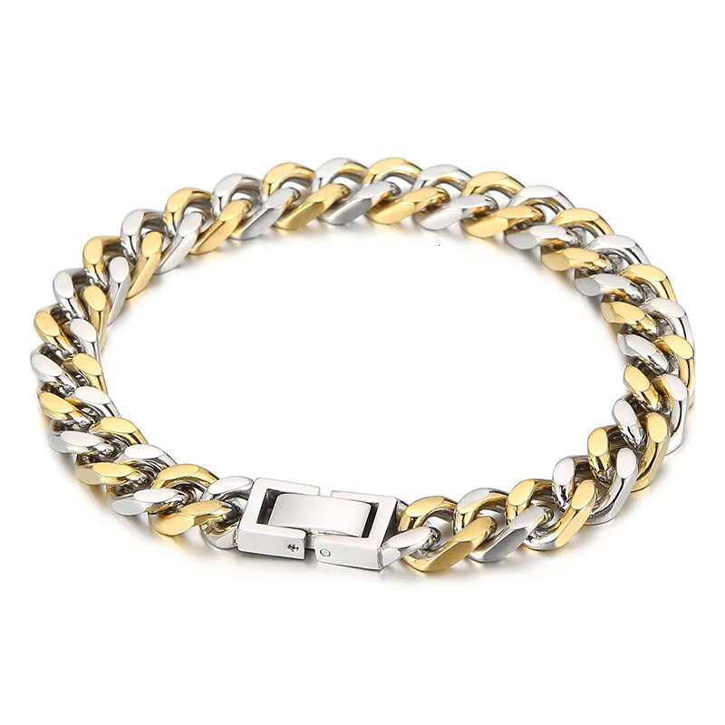 KALEN 20cm Fashion Mens Gold Silver Plated Stainless Steel Cuban Link Bracelet