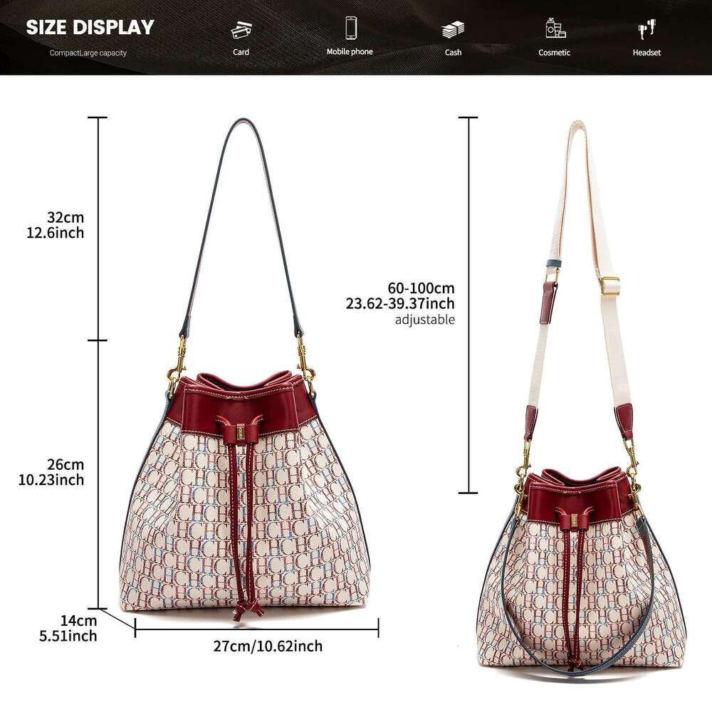 CHCH Women's Handbag New Wine Red Large Capacity Bucket Bag