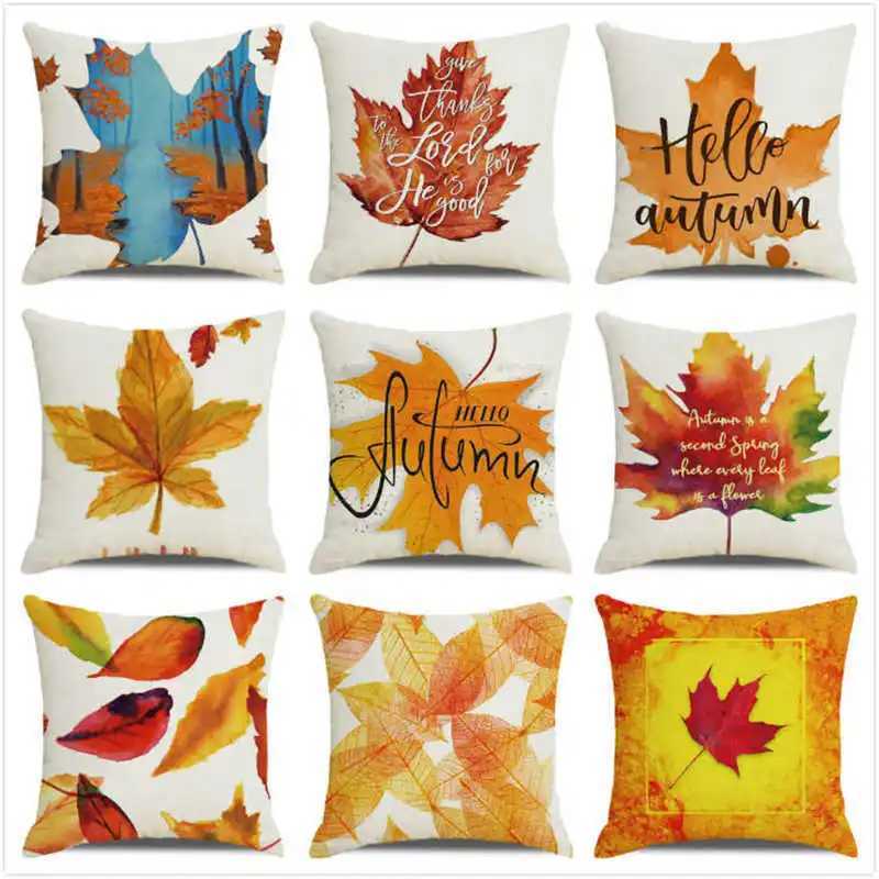 Happy Thanksgiving Autumn maple leaves Digital printing short plush pillow covers for car sofa office cushion cover home goods G251124