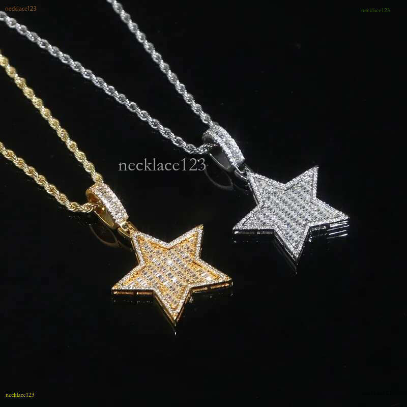 Zircon Star Pendant Necklace Hip Hop 5 point star Bg for Men women Fashion Simple jewelry