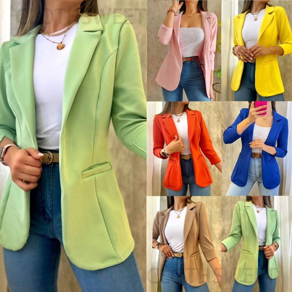2023 New Autumn Solid Color Simple Long Sleeve Suit Collar Coat for Women