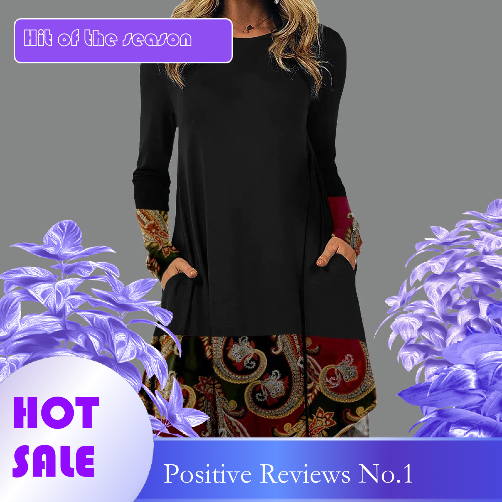 Dongdumaoyi New Women Black Print Bohemian Vintage Dresses Long Sleeve Casual Loose Boho Dress For Lady Autumn Spring Clothing