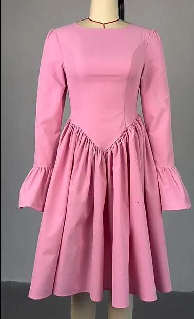 Cm.Yaya 2025 Women O-Neck Long Flare Sleeve Pleated Mini Midi Dress Backless Elegant Birthday Beach Night Party Vestidos Dresses