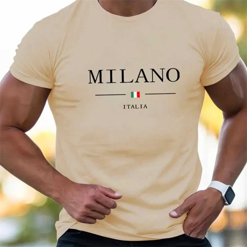 Simple Milano Letter Mens T-shirt Summer Fashion Short Sve 3D Italian Flag Printed T-shirt Trend Street Clothing Oversized T-shirt w250424