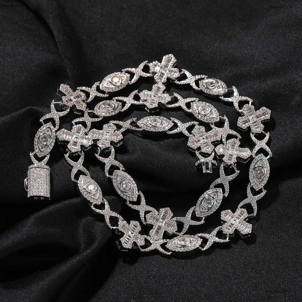 Luxury designer Hip Hop 14mm Cross Eye Cuban k Chain Ice Out VVS Moissanite Necklace Bracelet Men Women Free shipping
