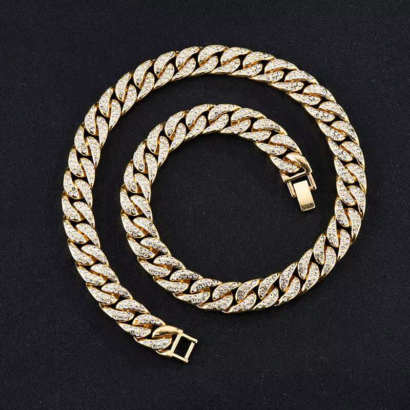 Fashionable Ins Style Cuban Diamonds Chain Hip-Hop Trendy Male Cuban Chain Necklace
