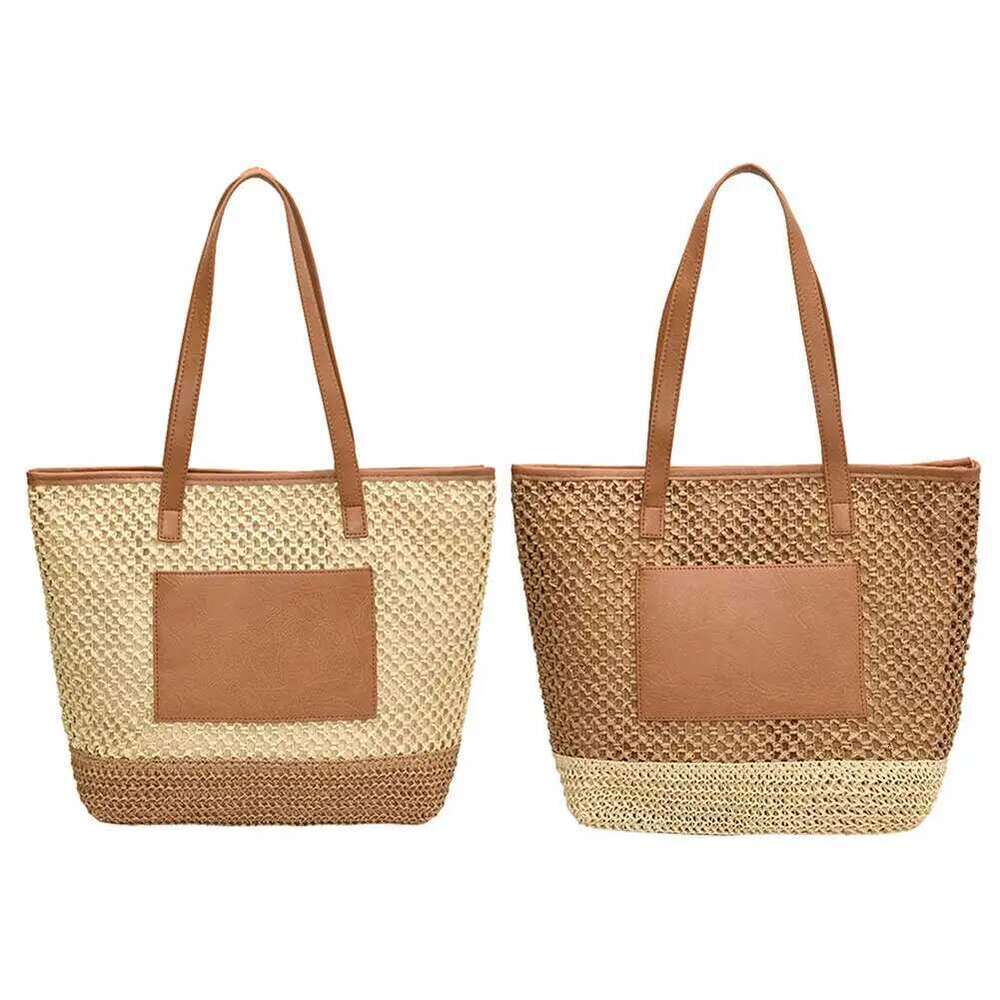 Women Boho Shoulder Large Capacity Straw Tote Contrast Color Crochet Beach Handbag Ladies Summer Daily Bag
