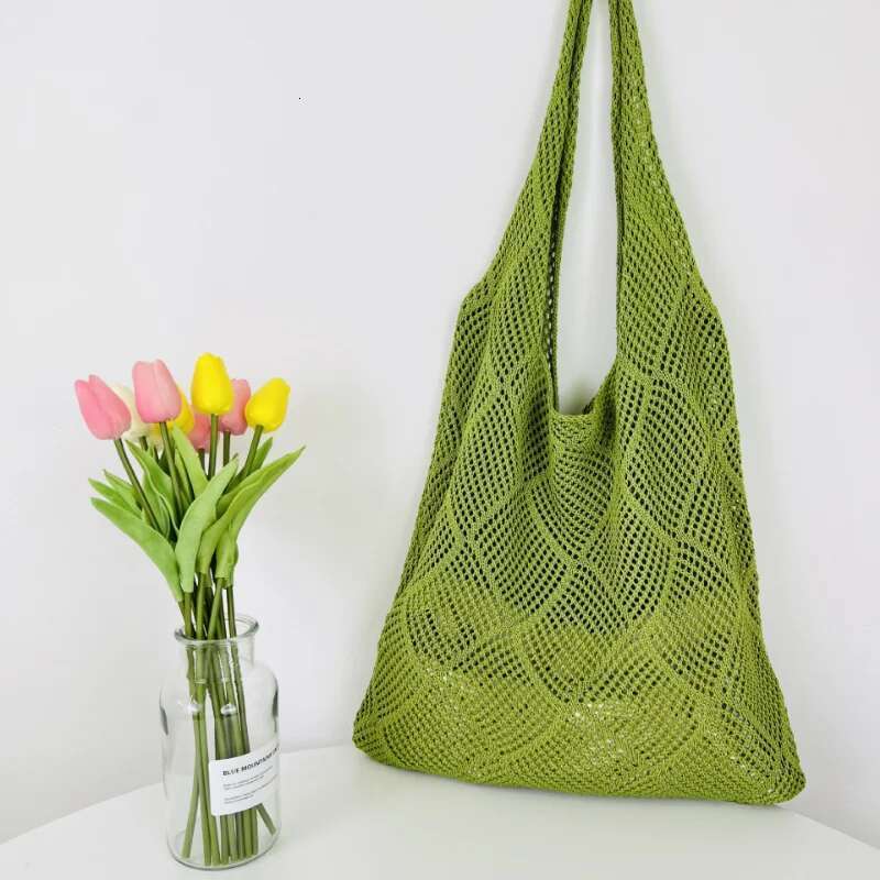 Fashion Hollow Design Woven Women Shoulder Knitted Large Capacity Handbag Summer Travel Tote Casual Beach Bag