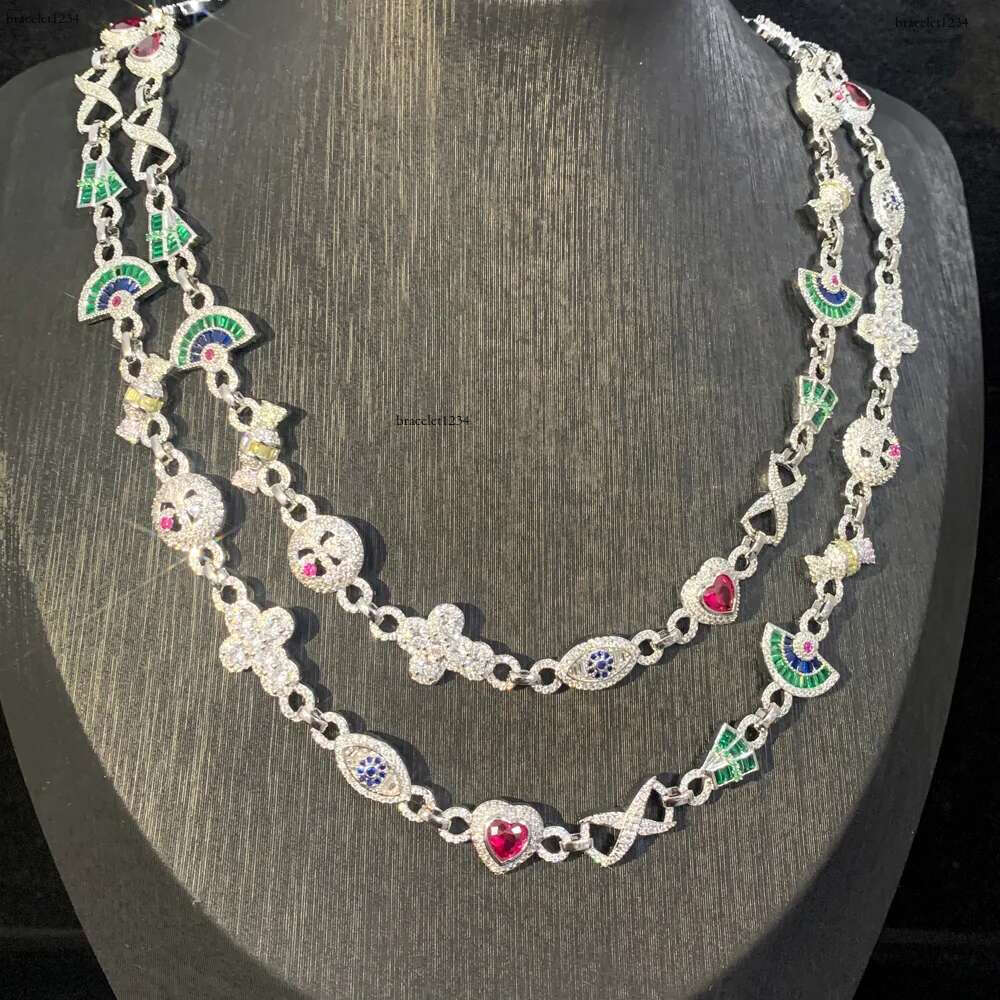 Luxury designer Colored Ice Out VVS Moissanite Cross Evil Eyes Ice Out Cuban k Chain Hip Hop Necklace Jewelry with FREE shipping