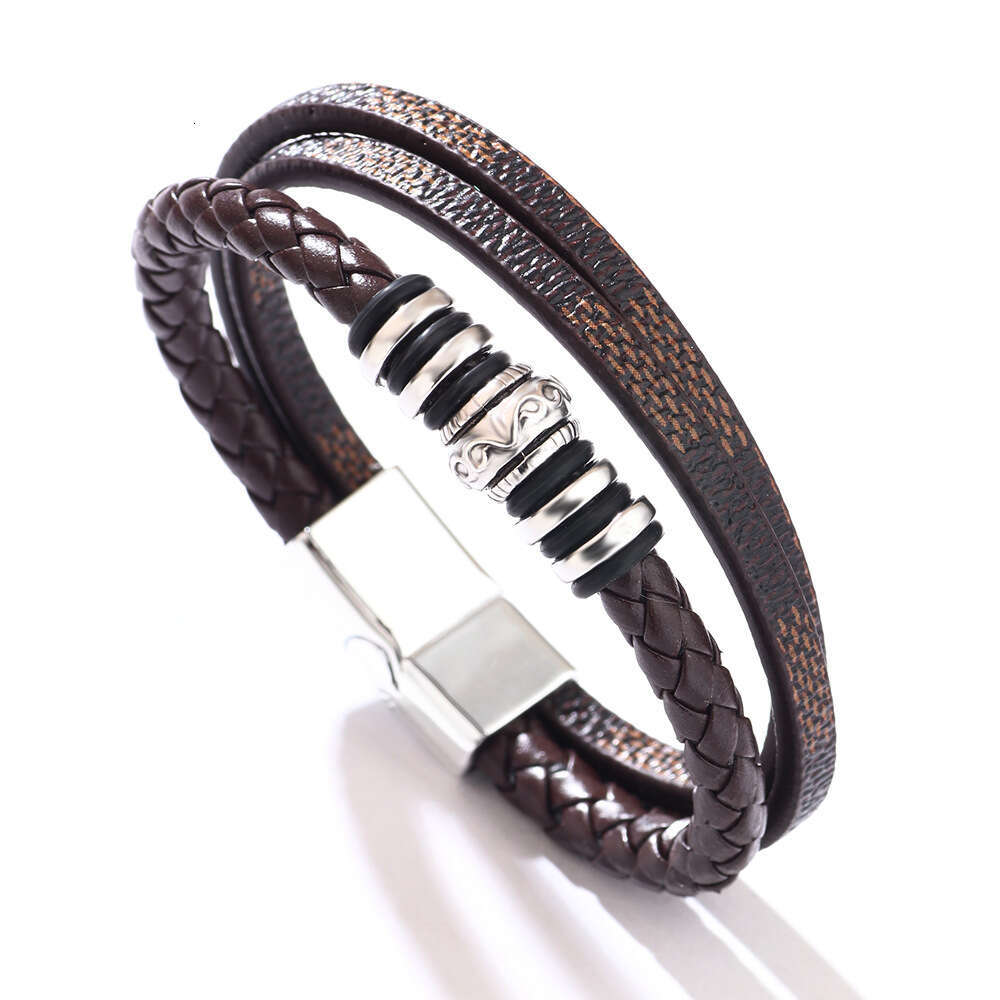 Leather laser metal ring magnetic buckle multi-layer woven PU leather bracelet sample
