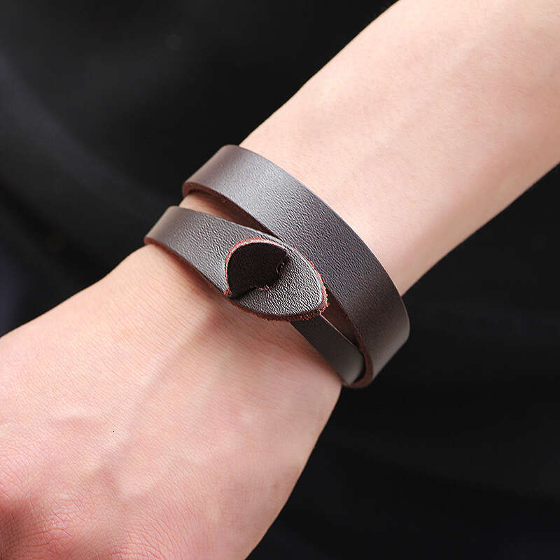 Minimalist and Double Loop Wrapping Personalized Genuine Women, Made of Old Leather Bracelet for Women