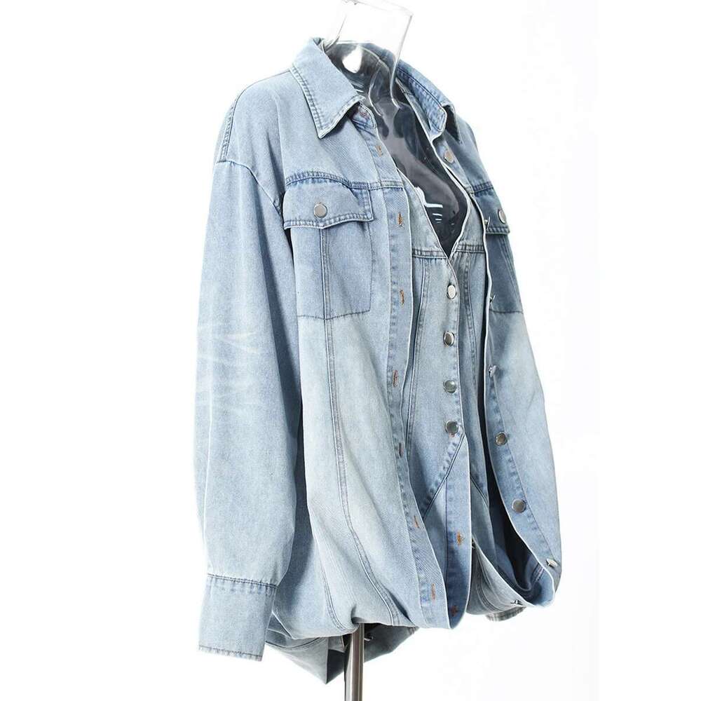 TWOTWINSTYLE Designer Loose Chic Jackets For Women Lapel Long Sleeve Streetwear Patchwork Pockets Coats Female Fashion Style New