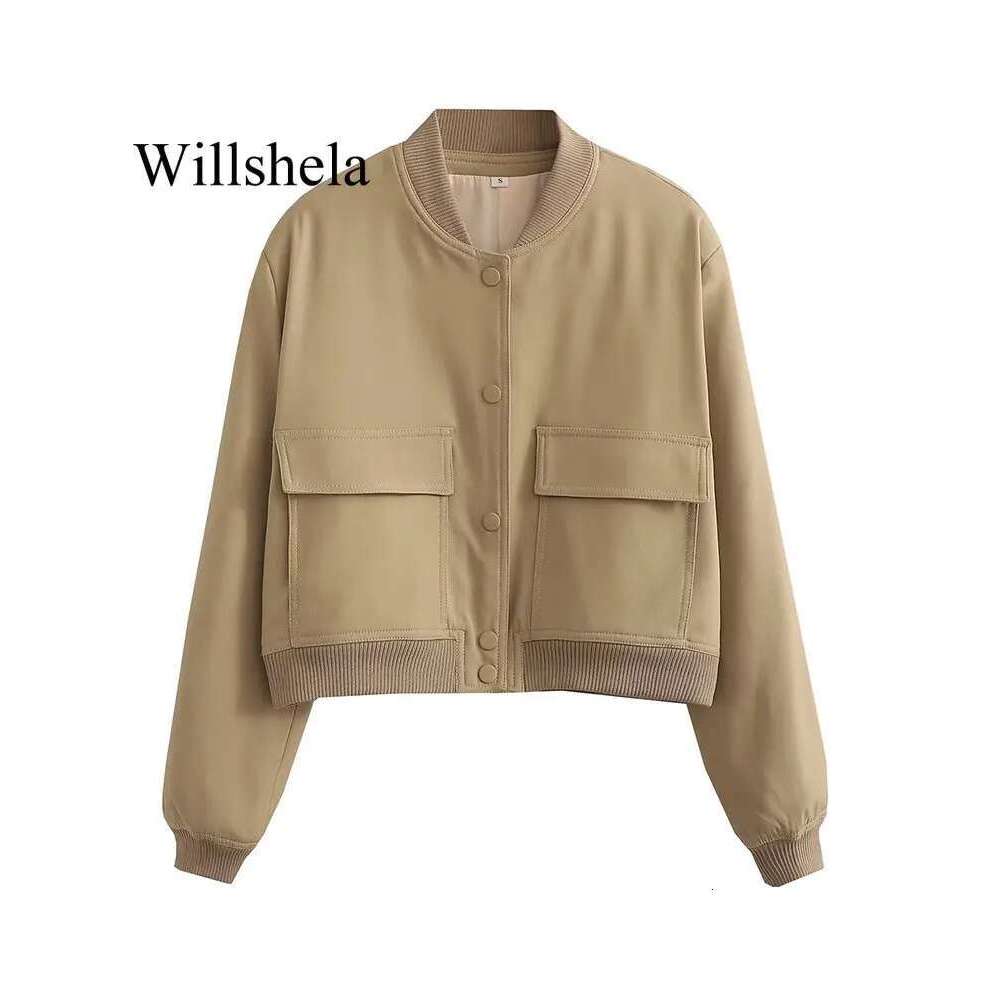 Designer Clothes Willshela Women Fashion Solid Bomber Jackets Coat With Pockets V-Neck Single Breasted Long Sleeves Female Chic Lady Outfits