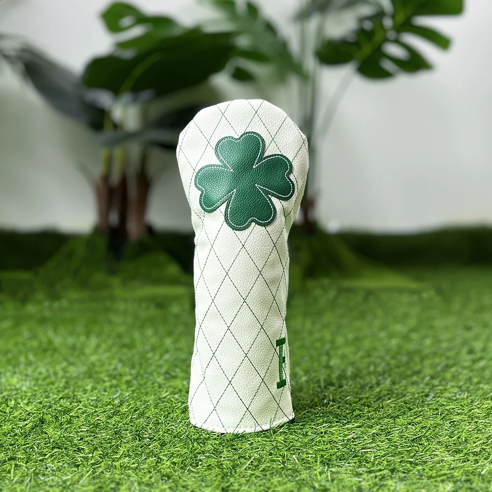 Golf Headcovers Golf Driver Fairway Hybrid Head Cover Golf Blade Mallet Putter Cover Lucky Clover Cross Pattern Premium Leather 250423