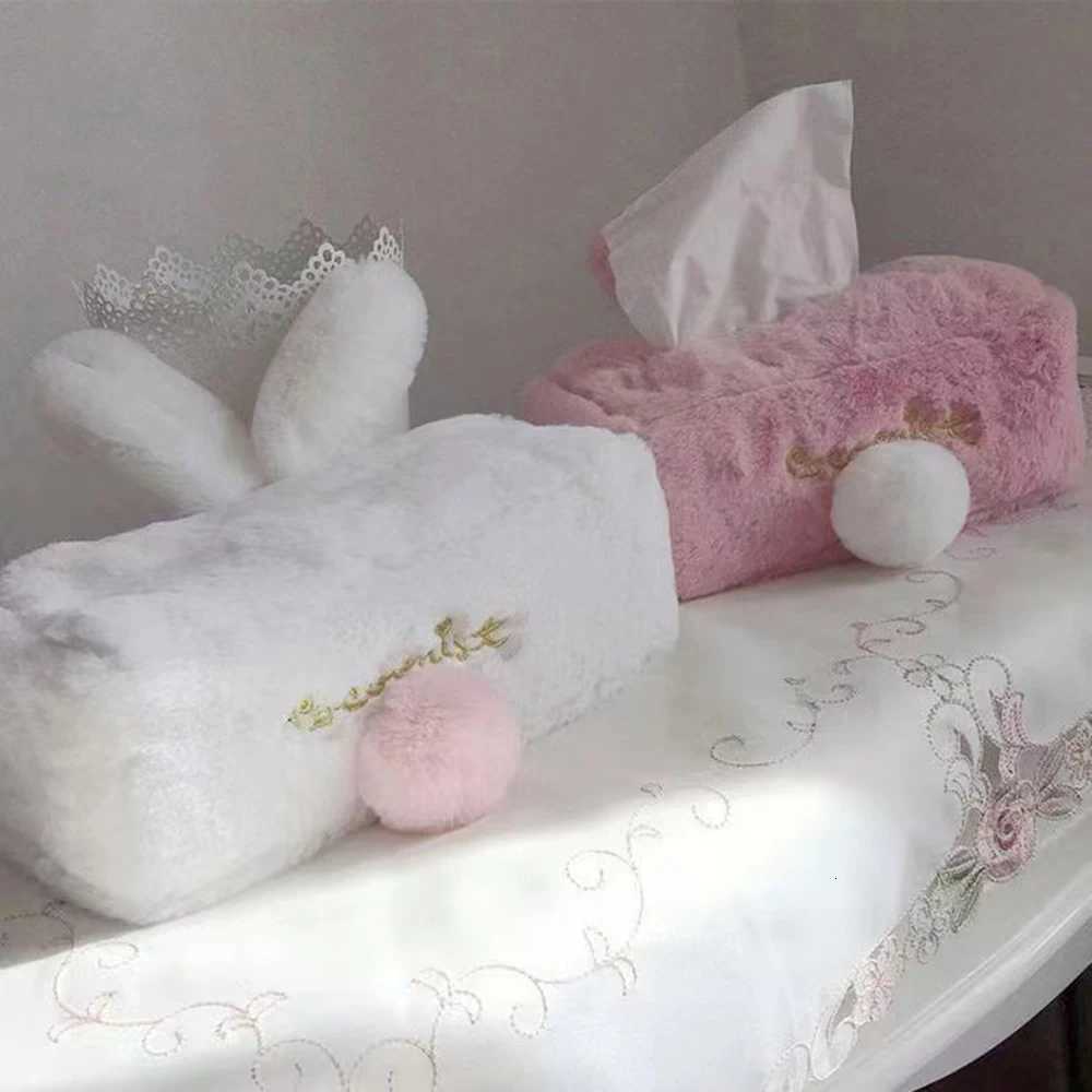 Kawaii Tissue Cover Cute Pink Plush Rabbit Tissues Storage Box Preppy Girls Home Decoration Gift Toilet Paper Holder Napkin CaseM251124