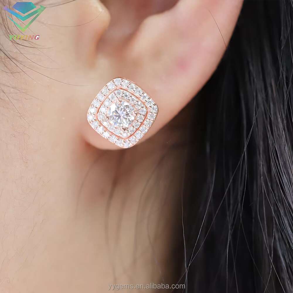 Wholesale Price Trendy Earrings S925 Silver White/rose Gold Plated D Color Vvs Moissanite Women Girl Jewelry Stud
