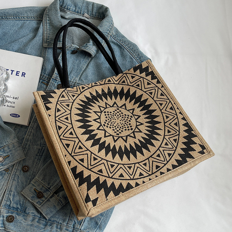 Large Capacity Linen Single Shoulder Handbag Suitable For Women's New Ethnic Style Fashionable Mommy Bag College Student Class Handbag