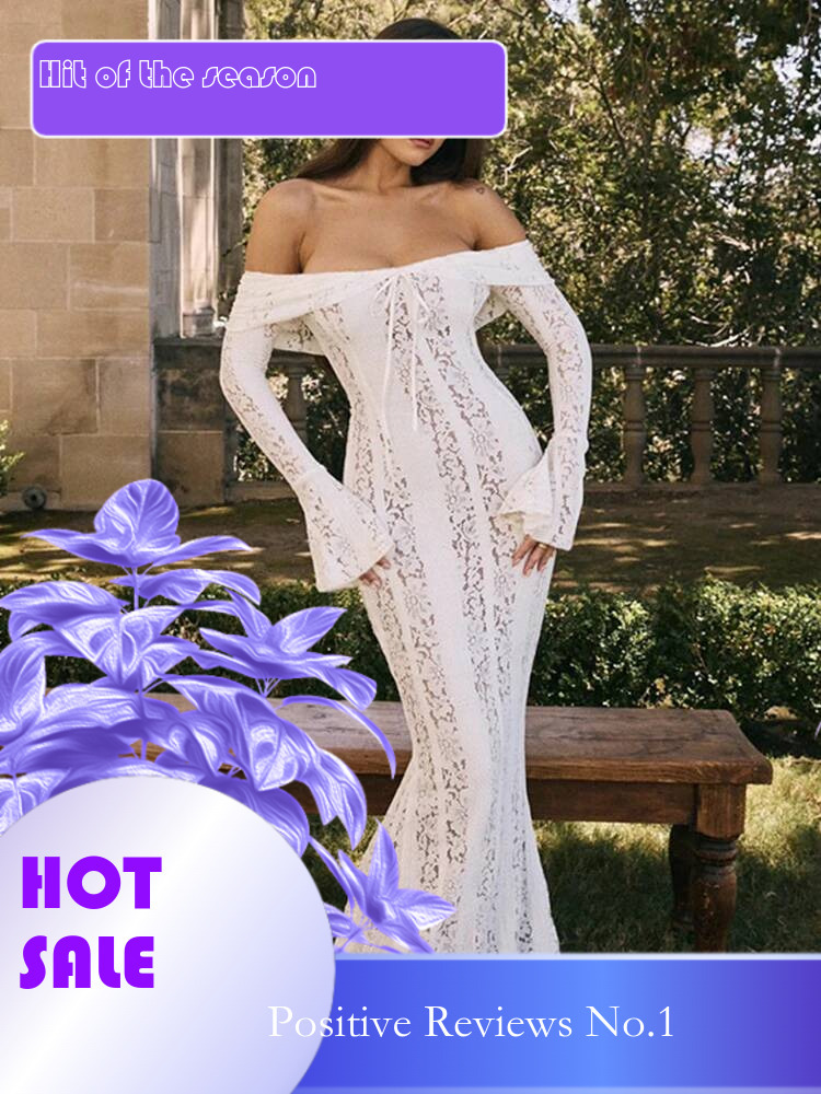 Dongdumaoyi Townlike Elegant Mermaid White Lace Dress Women Off Shoulder Autumn Winter Slim Bodycon Maxi Long Sexy Party Dresses