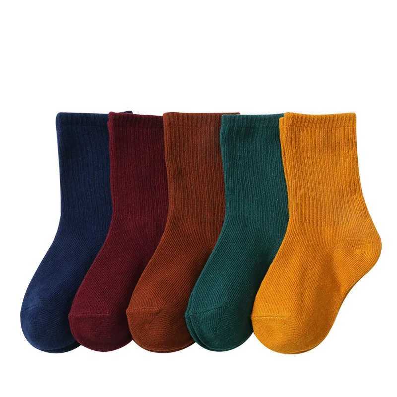 5 Pairs/Lot Autumn Winter High Elastic Simple Children Socks Korean Cotton Stripes Solid Color Alphabet Boys Girls Socks 1-12 Y G251124