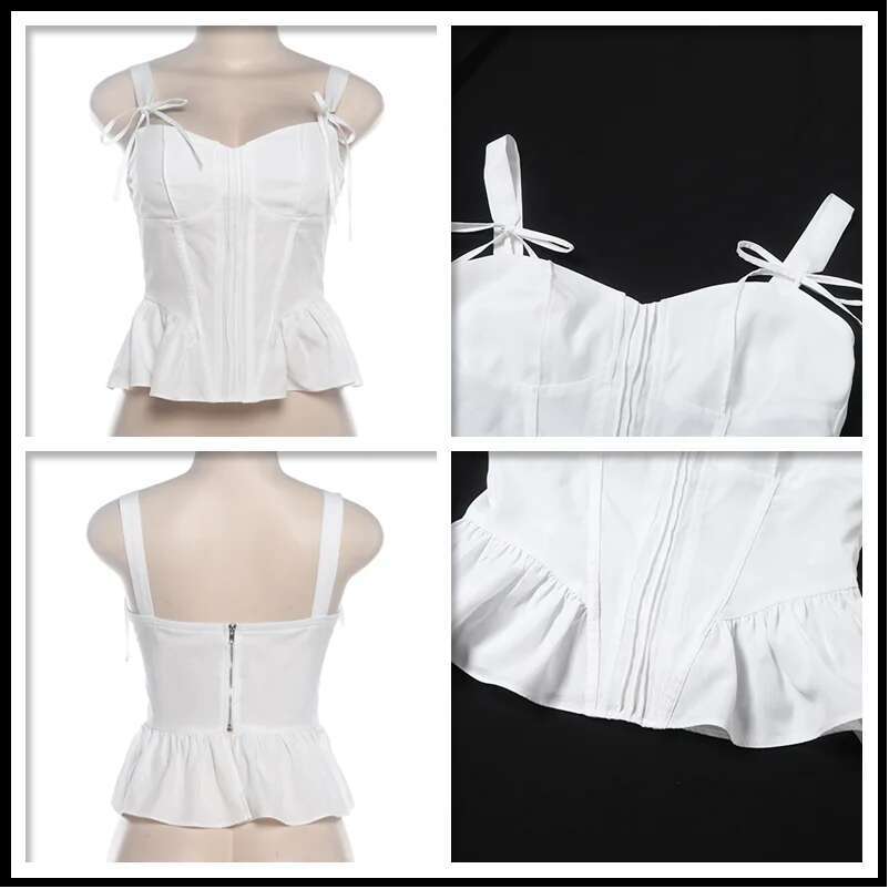 Dongdumaoyi Townlike Slim Bodycon Wrap Waist Bow Sexy Party Spaghetti Strap Crop Women Corset Top Spring Summer Streetwear Women S Tight Underwear