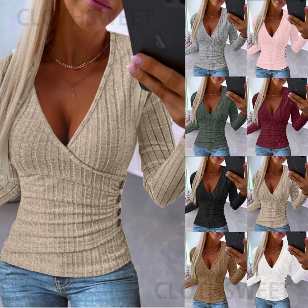 2023 autumn and winter simple long sleeved V-neck pullover womens knitted sweater womens top