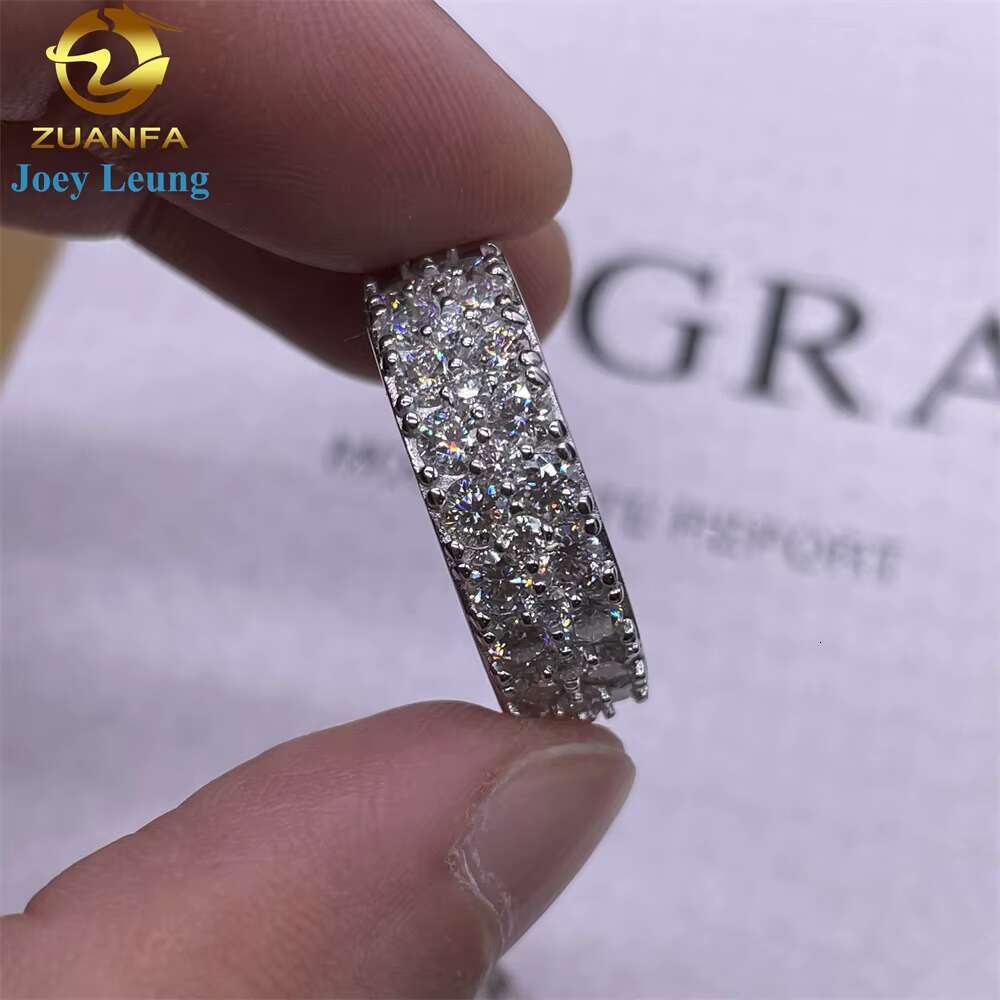 Wholesale Price New Arrival Moissanite Band Ring 925 Sterling Silver Fine Jewelry Hip Hop Sparkle 2 Rows Stone Iced Out Men Ring