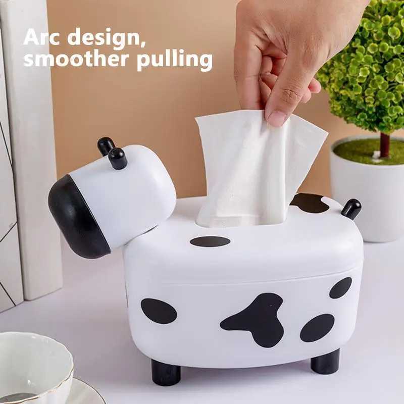 2 In 1 Tissue Box Holder With Toothpick Dispenser Cow Shaped Desktop Paper Organizer Napkin Storage Box Home DecorationM251124