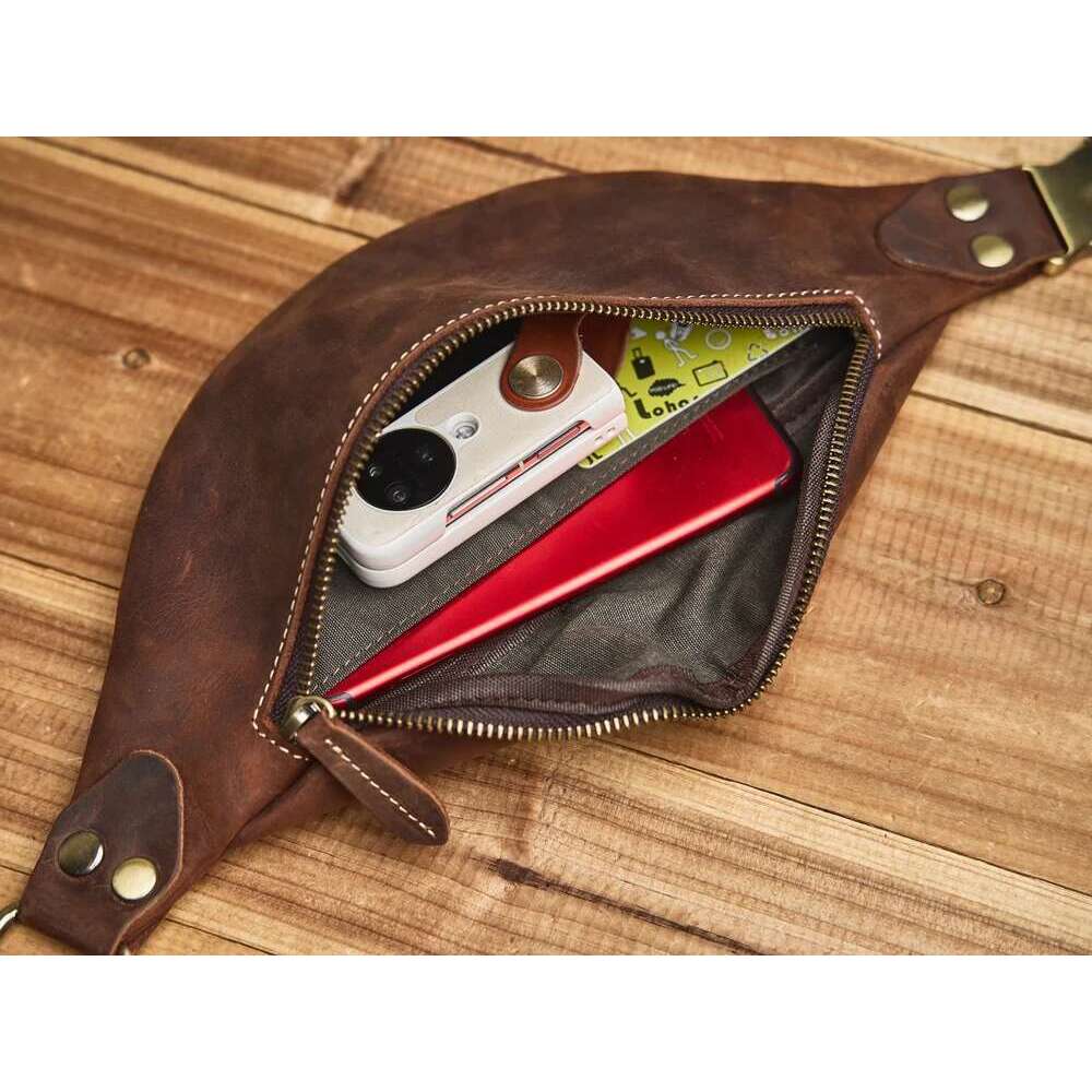 Texture Genuine Leather Retro Waist Multifunctional Crossbody Outdoor Chest Mobile Phone Bag