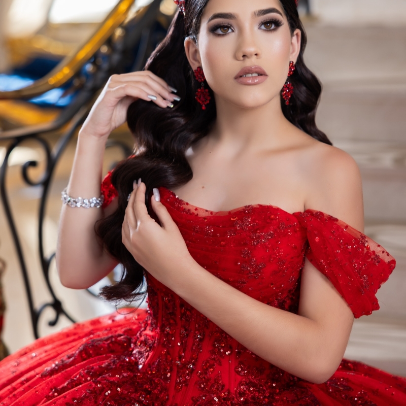 Red Shiny Quinceanera Dresses Off Shoulder Ball Gown Sweet 16 Dress Sequin Applique Beads Birthday Party Vestidos 15 De Anos