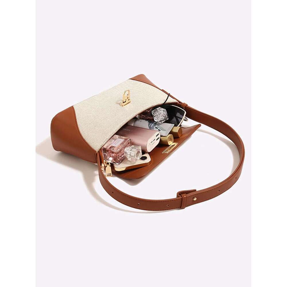 French Niche 2024 New Contrasting Color Casual Commuting Versatile Underarm Retro One Shoulder Crossbody Bag