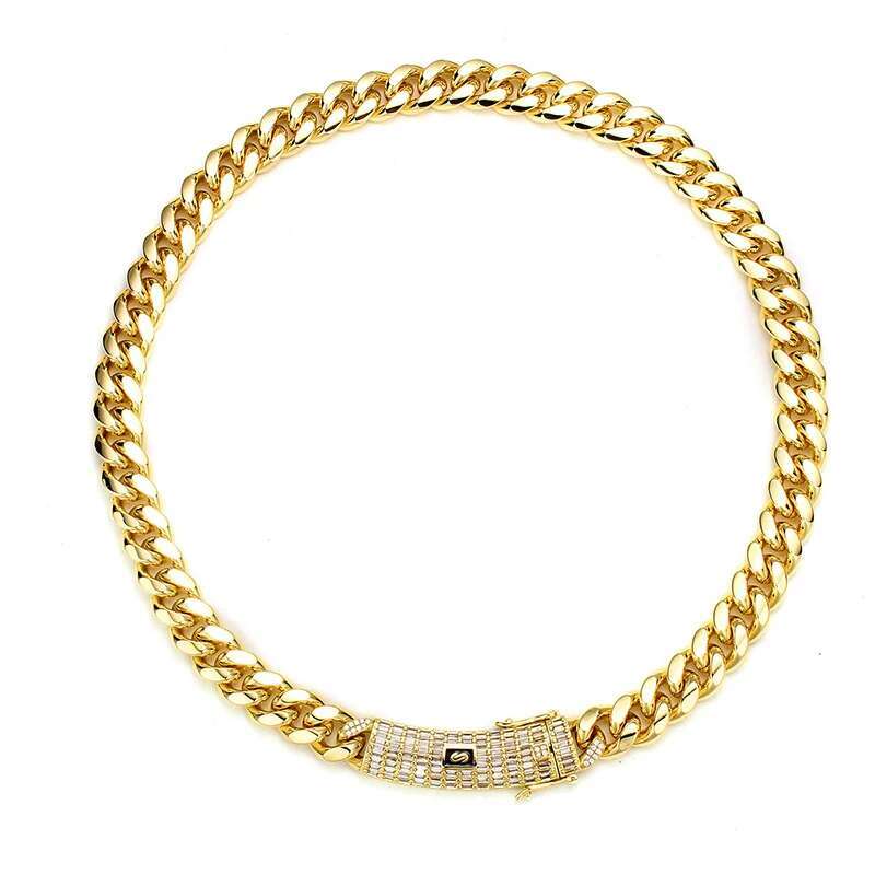 6-14mm Gold Silver Color Stainless Steel Cuban Miami Chains Necklaces CZ Zircon Box Lock Link Chain for Men Hip Hop Rock jewelry