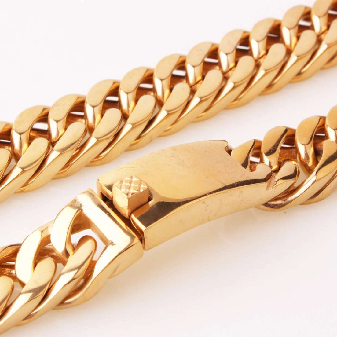 Granny Chic 15mm 7-40inch Gold Color Firm Strong 316L Stainless Steel Jewelry Curb Cuban Link Chain Choker Mens Necklace