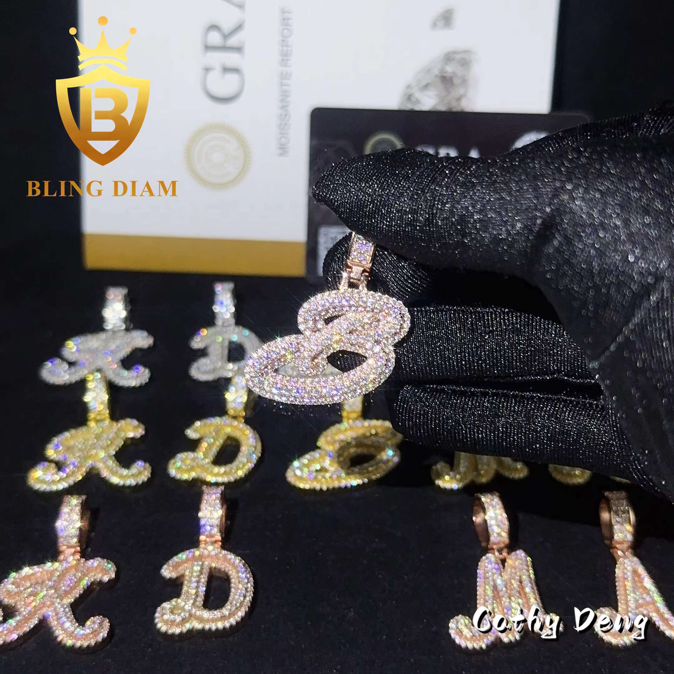 Wholesale Price Hip Hop Jewelry Moissanite Diamond Letter Splicing Pendant 925 Silver Charm Pendant Pass Diamond Tester