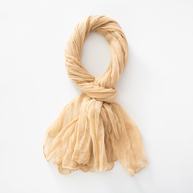 K502 Solid color autumn and winter new foreign trade twist scarf wholesale natural wrinkle pure linen scarf cotton and linen scarf female shawl